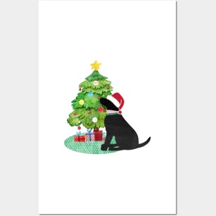 Black Lab Decorating Christmas Tree Posters and Art